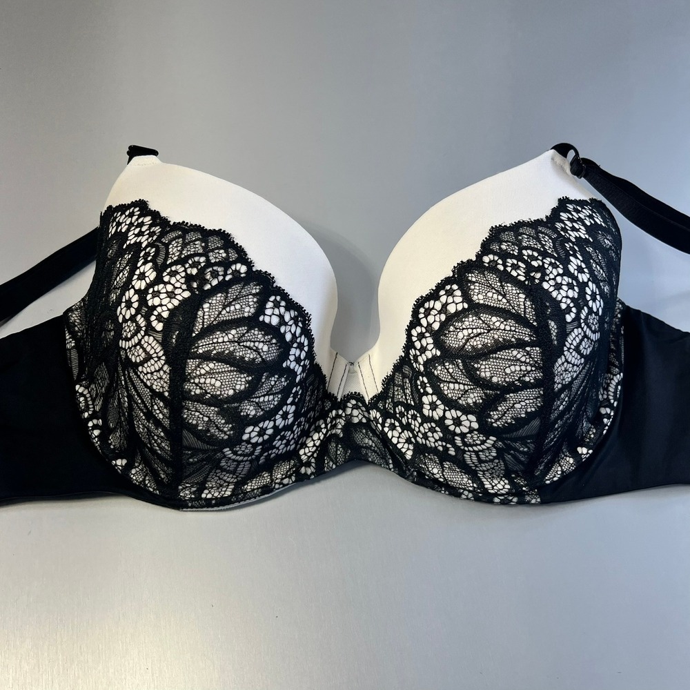 Auden The Icon T-Shirt Bra 38C Black White Floral Lace Underwire Padded Sexy